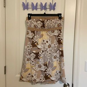 Ann Taylor LOFT women’s brown yellow cream strapless‎ built-in cami minidress S